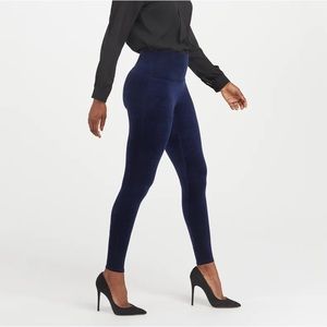 Spanx Women's Small Velvet Leggings Lapis Night Blue High Waist Polyester Blend